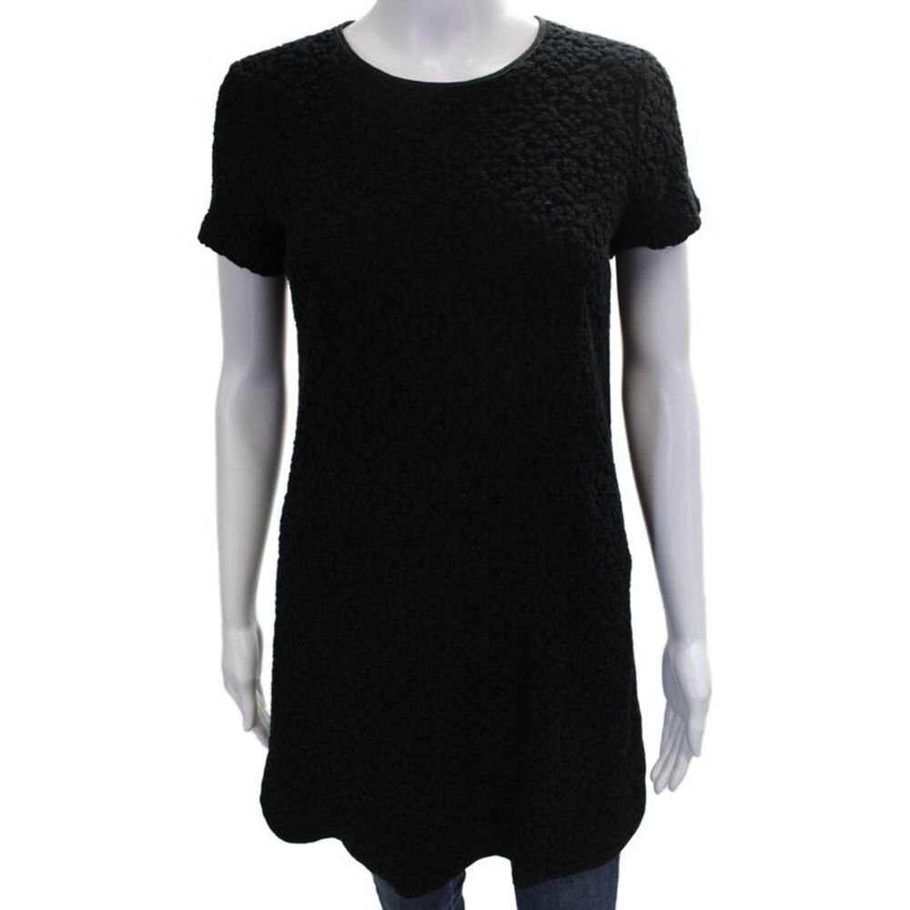 Madewell et Sezane Womens Shift Blouse Black Short Sleeve Round Neck Size XS